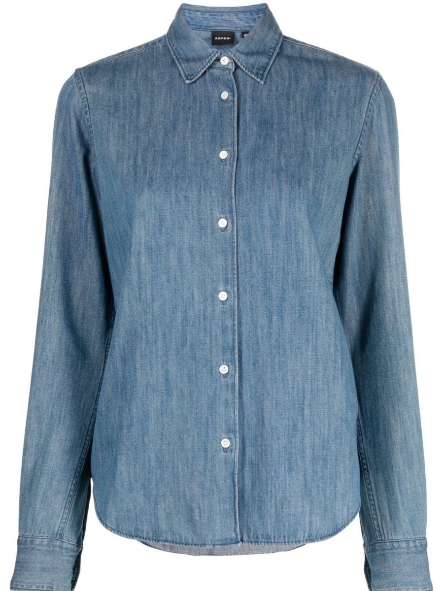 Women Aspesi Shirts & Blouses | Fitted Button-Down Shirt-544-V062 Denim