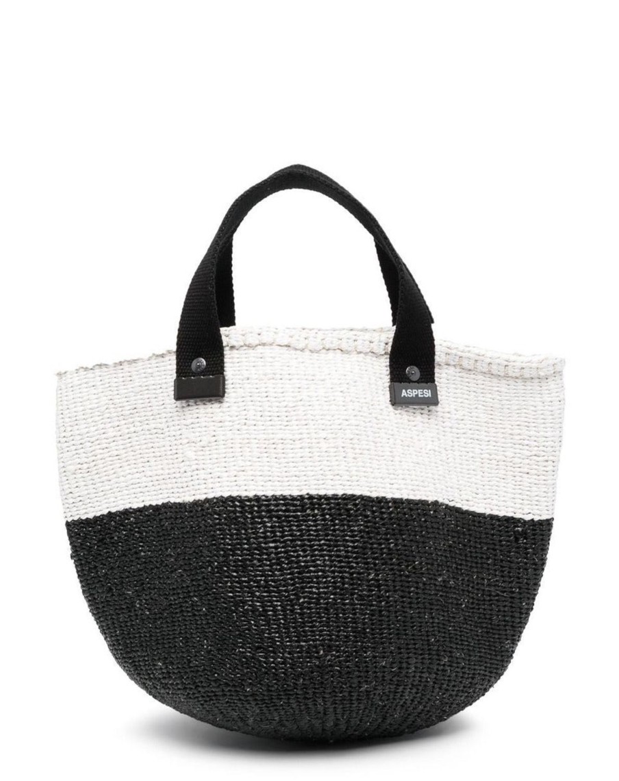 Women Aspesi Bags | Two-Tone Woven-Raffia Tote Bag