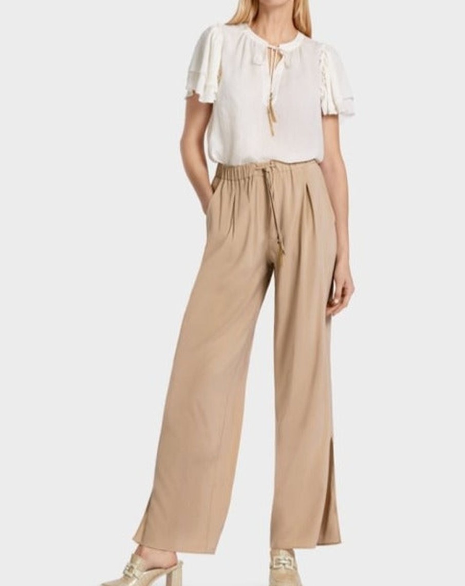 Women MARC CAIN Pants | Elasticated Silk Pants 616-Deep Sand