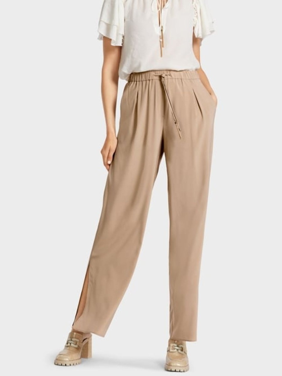 Women MARC CAIN Pants | Elasticated Silk Pants 616-Deep Sand