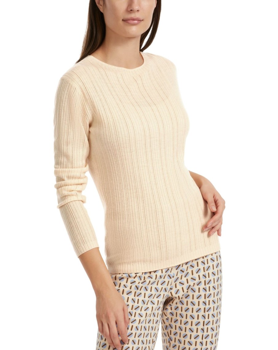 Women MARC CAIN Knitwear | Crew Neck Lace Detail Wool Sweater