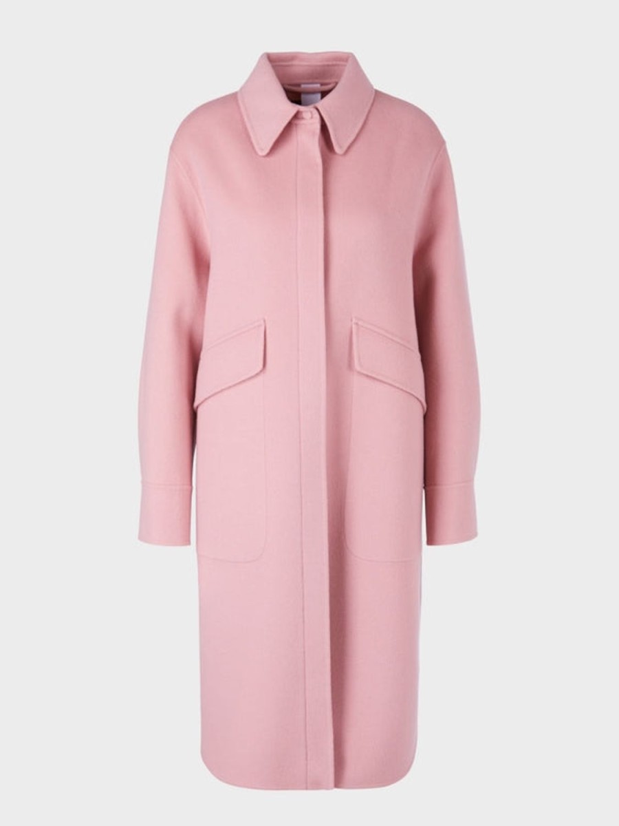 Women MARC CAIN Coats & Parkas | Pure Wool Mid Length Coat Dk Rosewtr