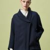 Women HIGH Coats & Parkas | Optimist Short Wool Mix Jersey Swing Coat Navy