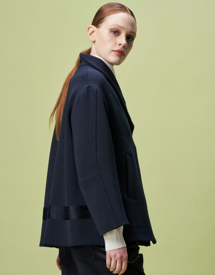 Women HIGH Coats & Parkas | Optimist Short Wool Mix Jersey Swing Coat Navy