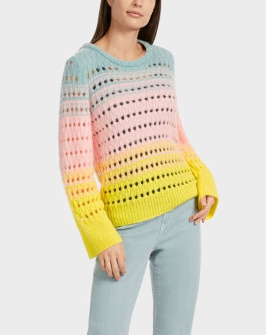 Women MARC CAIN Knitwear | Bright Stripe Sweater 421-Soft Lemon