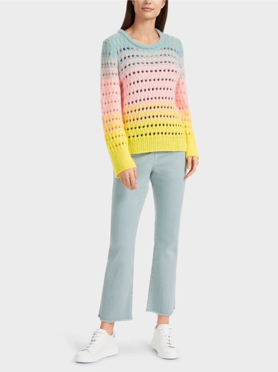 Women MARC CAIN Knitwear | Bright Stripe Sweater 421-Soft Lemon