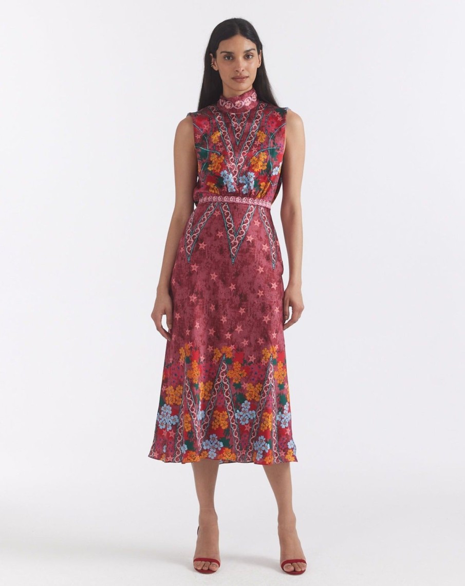 Women SALONI LODHA Dresses | Fleur Midi Dress Hibiscus Flourish Hibiscus Flourish Plmt