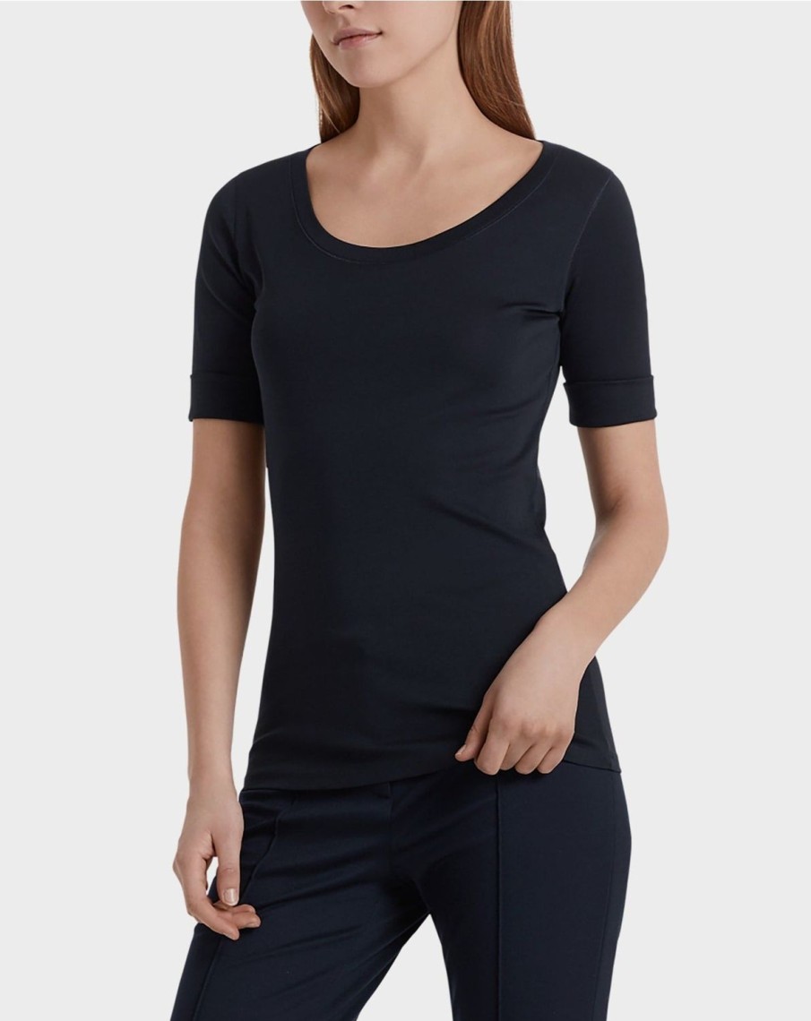 Women MARC CAIN T-Shirts & Singlets | Scoop Smooth Neck T-Shirt Navy