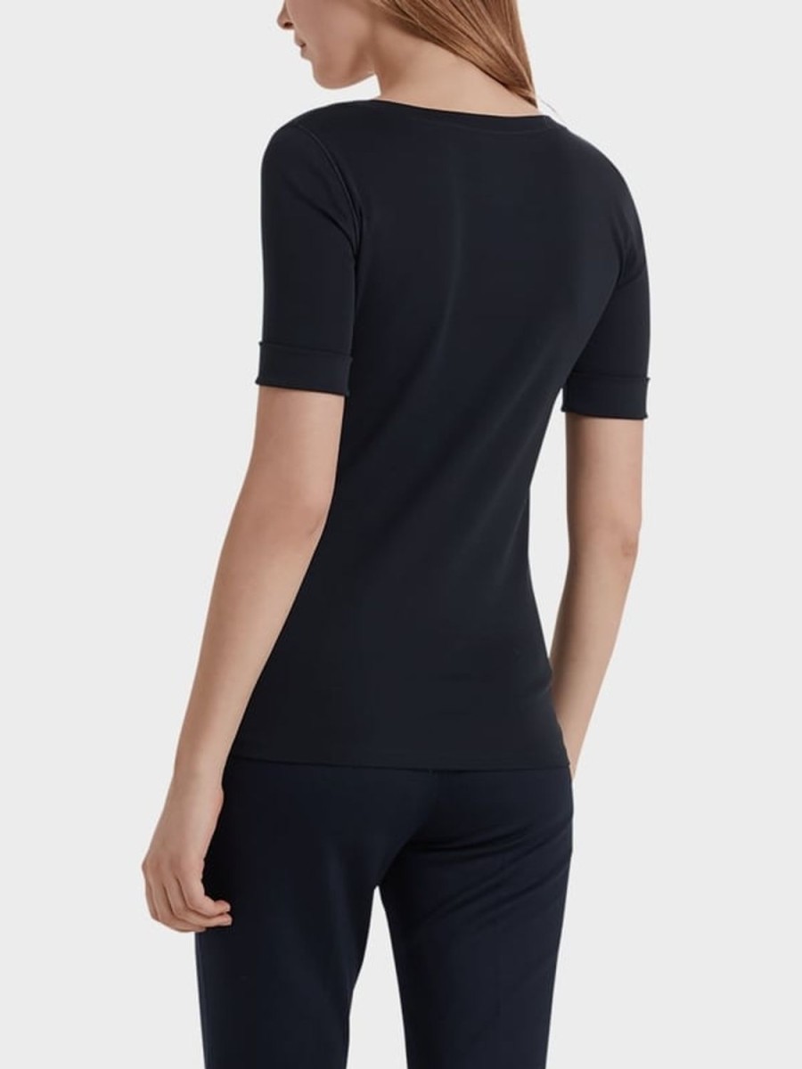 Women MARC CAIN T-Shirts & Singlets | Scoop Smooth Neck T-Shirt Navy