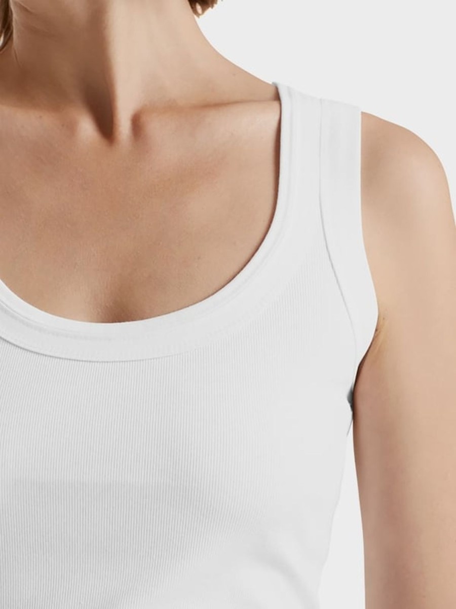 Women MARC CAIN T-Shirts & Singlets | Basic Rib Scoop Neck Tank White