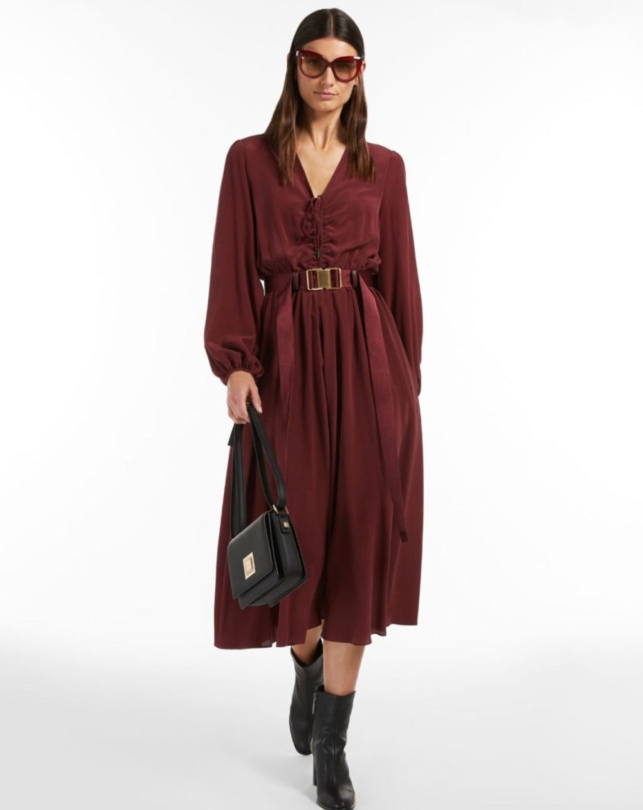 Women MAX MARA Dresses | Campo V-Neck Dress Wine