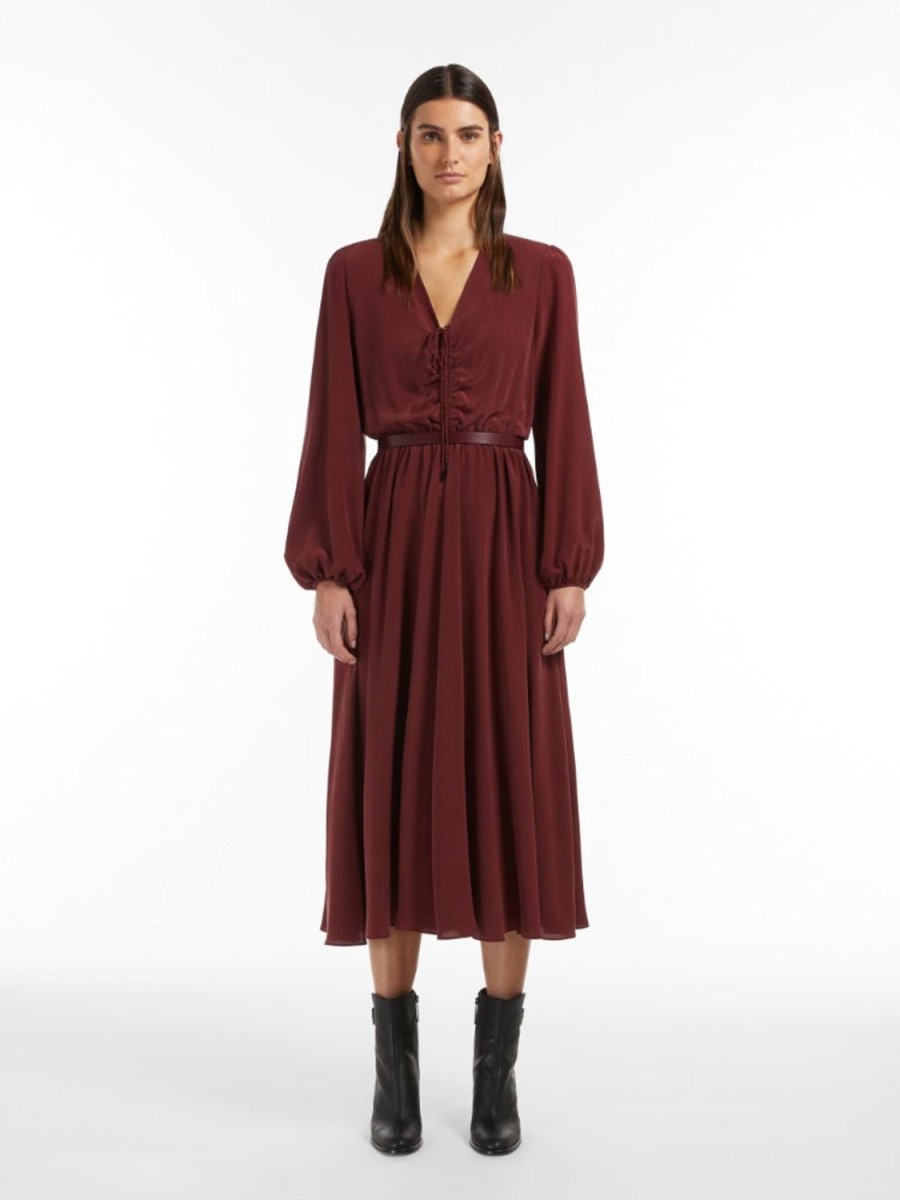 Women MAX MARA Dresses | Campo V-Neck Dress Wine