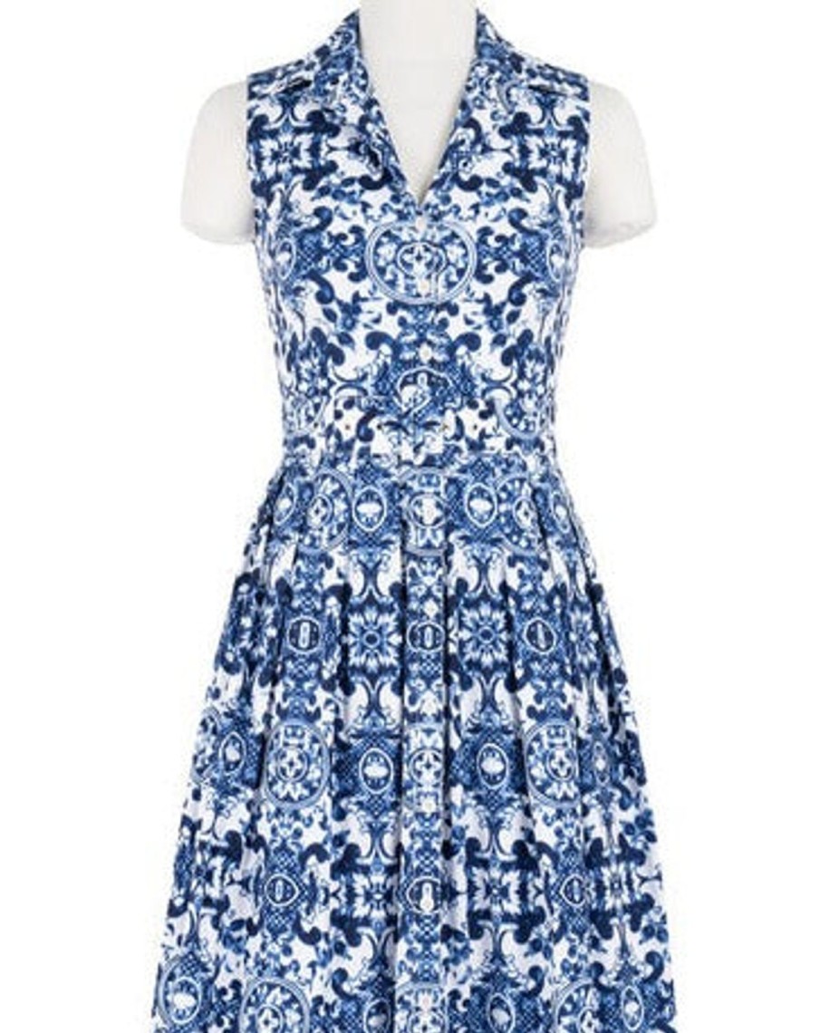 Women Samantha Sung Dresses | Audrey Dress Ibiza Sintra Tile White Cobalt Blue