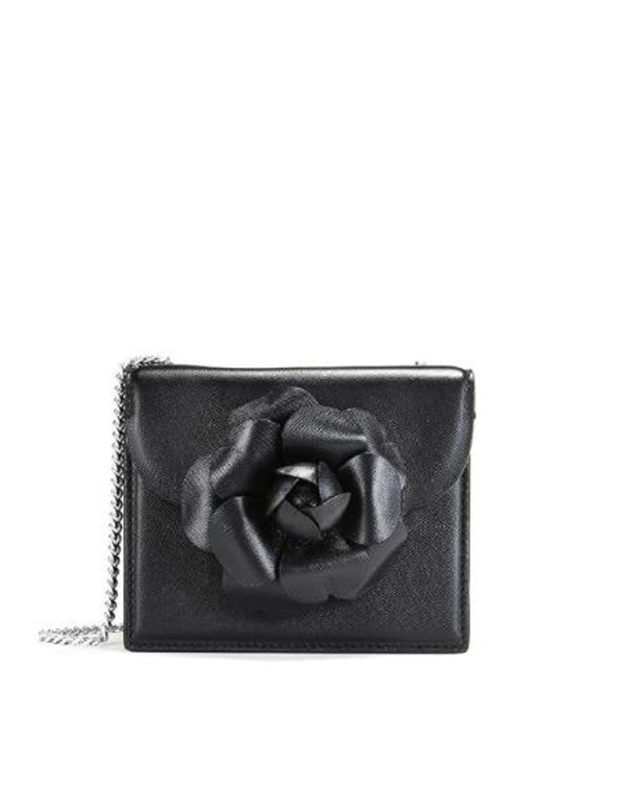 Women Oscar De La Renta Bags | Mini Tro Crossbody Bag W Flower Black