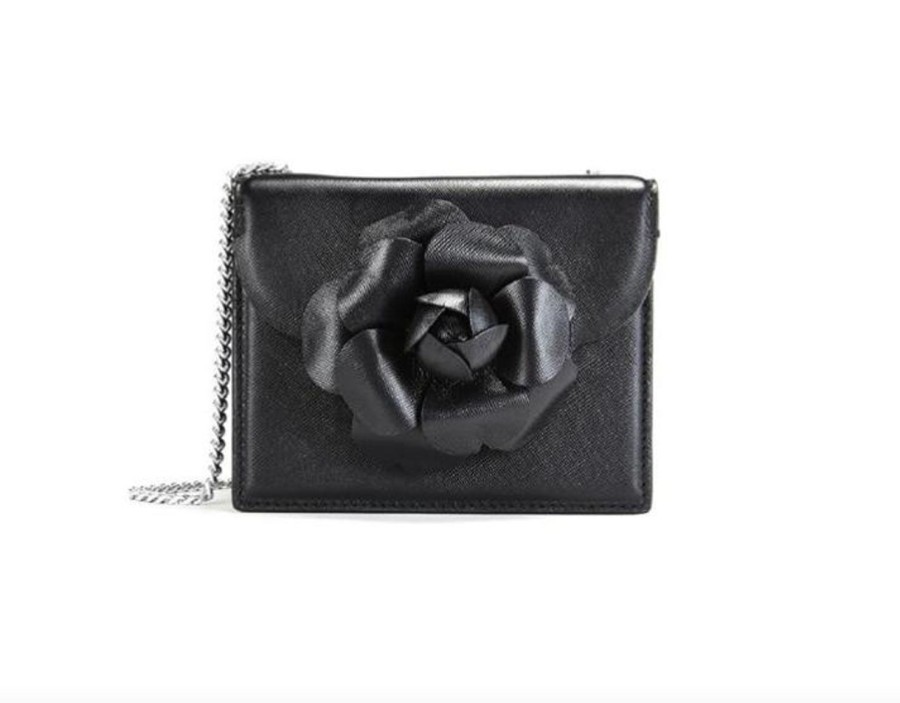 Women Oscar De La Renta Bags | Mini Tro Crossbody Bag W Flower Black