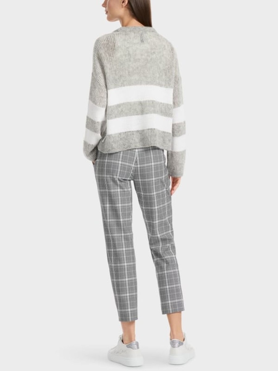 Women MARC CAIN Knitwear | Boxy Cut Stripe Cardigan 810-Silver Grey