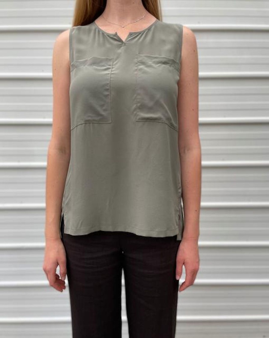 Women MARC CAIN T-Shirts & Singlets | Silk Sleeveless Blouse-Top Crocodile 592-Crocodile