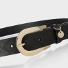 Women MARC CAIN Belts | Check Embossed Belt With Gold Buckle Black