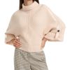 Women MARC CAIN Knitwear | High Neck Sweater W Short Sleeves Button Up 132-Dark Cream