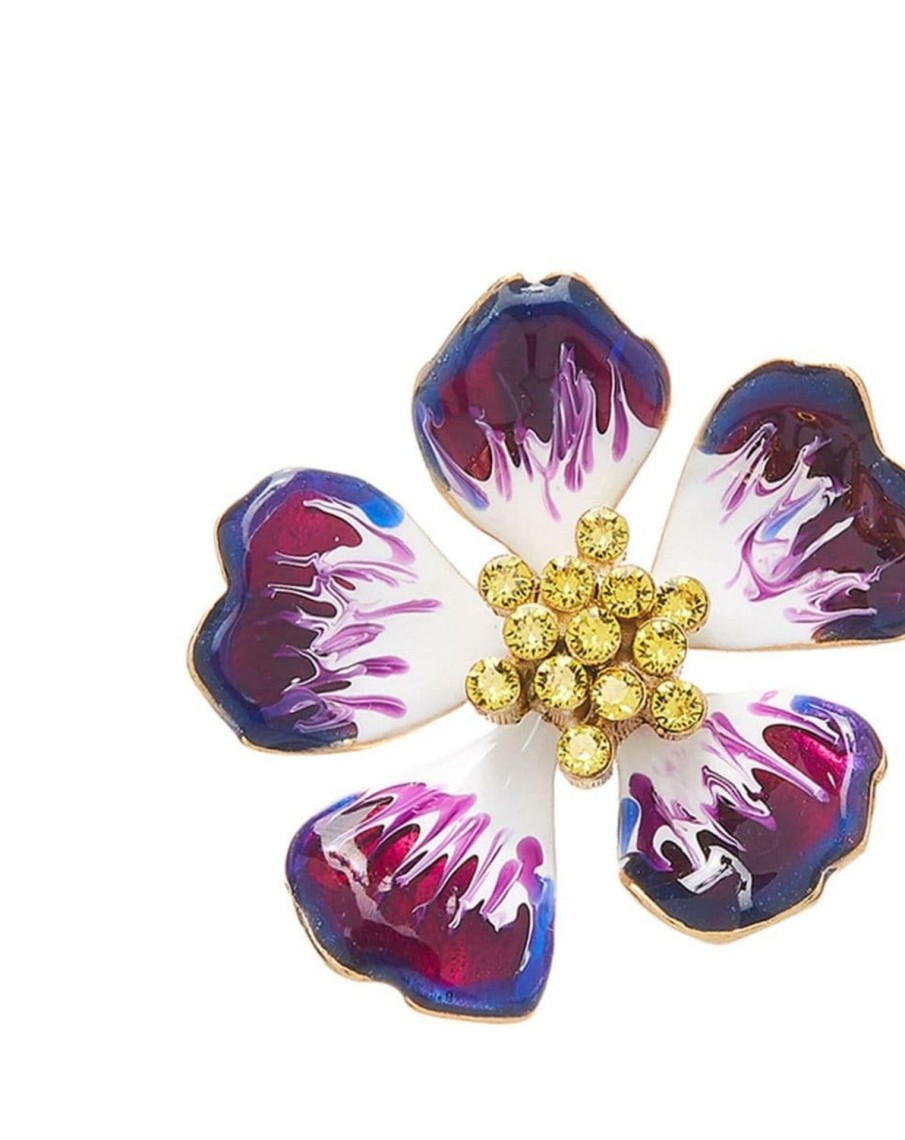 Women Oscar De La Renta Jewellery | Large Hand Painted Flower Purple