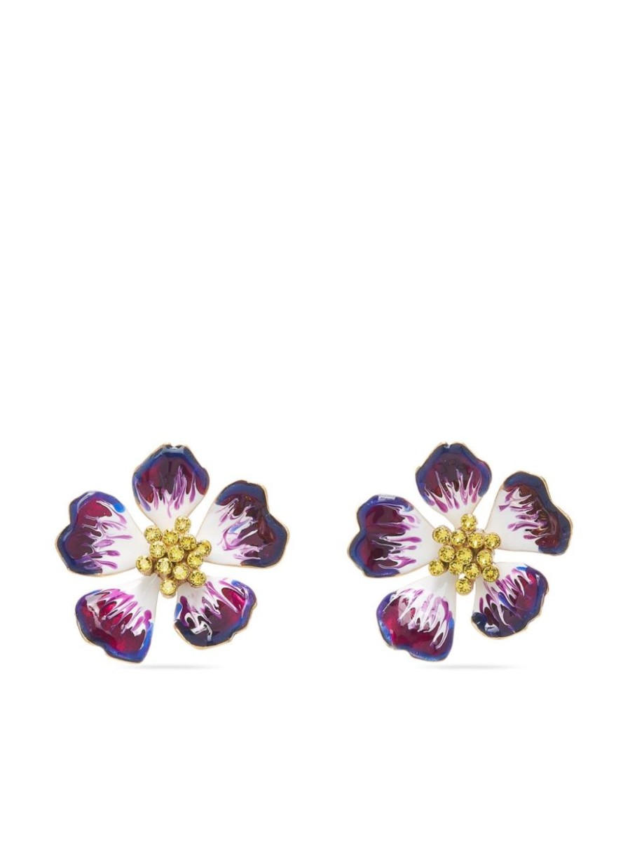 Women Oscar De La Renta Jewellery | Large Hand Painted Flower Purple