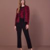 Women MARC CAIN Knitwear | Classic Cardigan With Roses & Lurex Thread 287-Brt Brgd