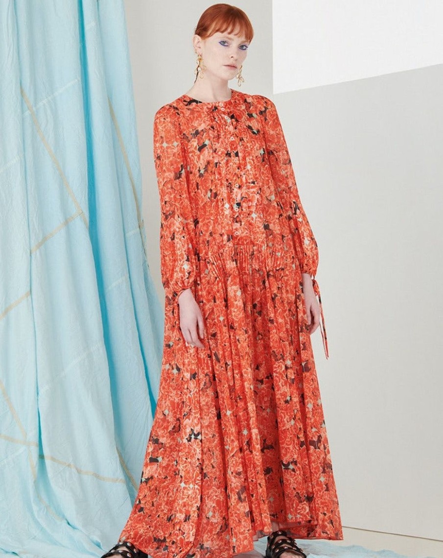 Women HIGH Dresses | Creativity Floral Maxi Dress Orange