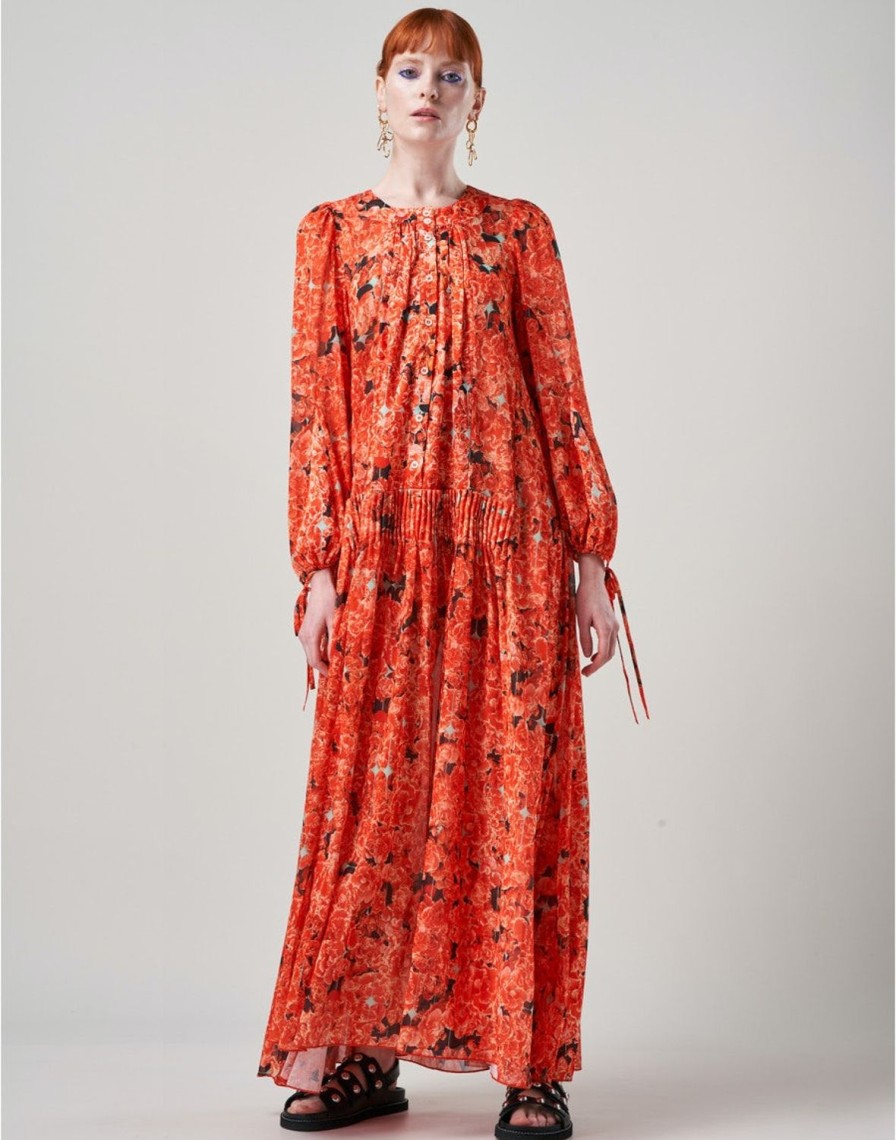 Women HIGH Dresses | Creativity Floral Maxi Dress Orange