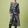 Women HIGH Dresses | Folly Silk Dress W Houndstooth Print Navy & Ivory