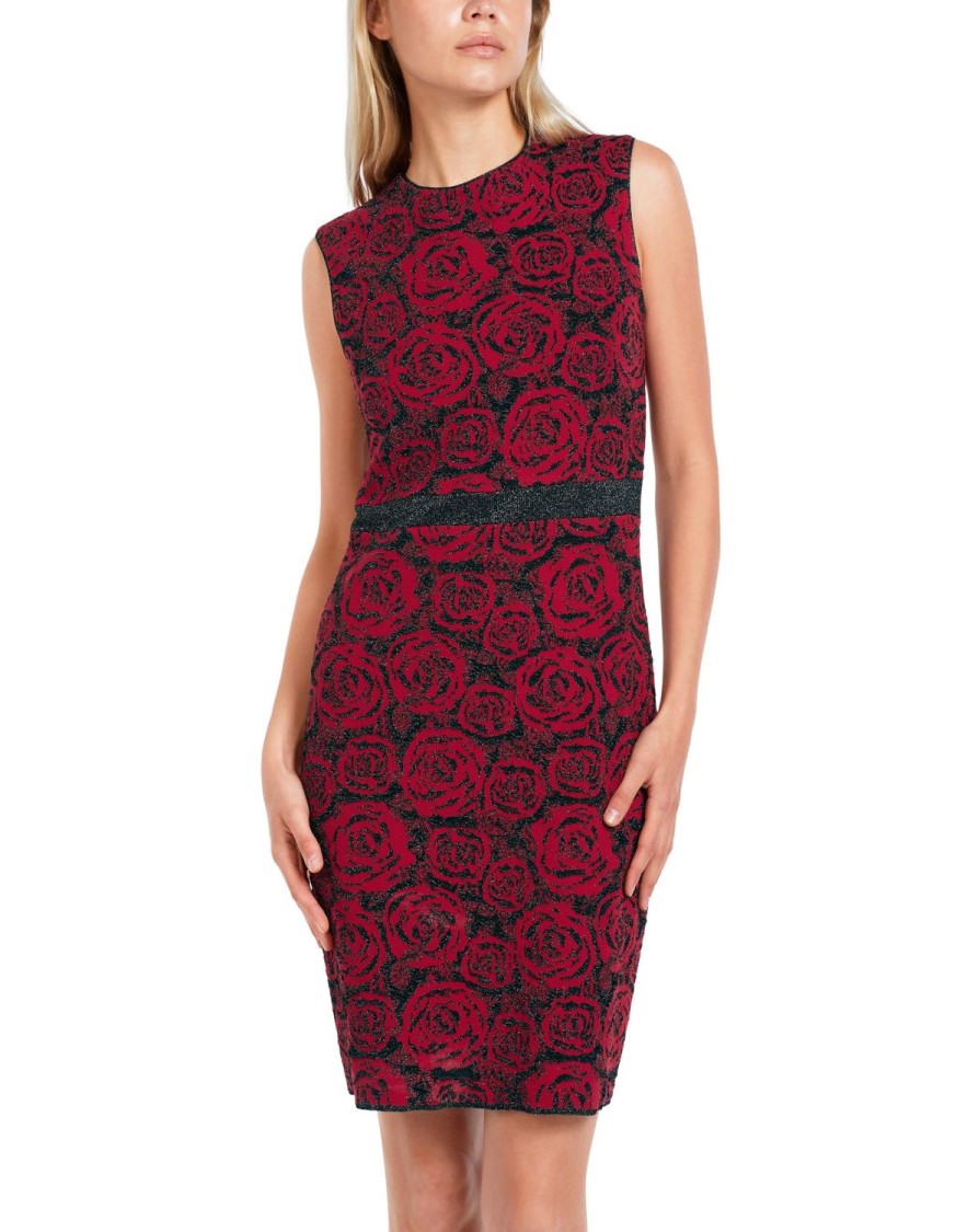 Women MARC CAIN Dresses | Knitted Dress With Roses 287-Brt Brgd