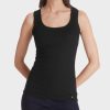 Women MARC CAIN T-Shirts & Singlets | Basic Rib Scoop Neck Tank Black