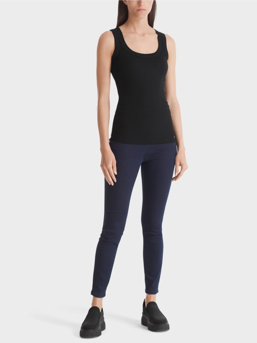 Women MARC CAIN T-Shirts & Singlets | Basic Rib Scoop Neck Tank Black