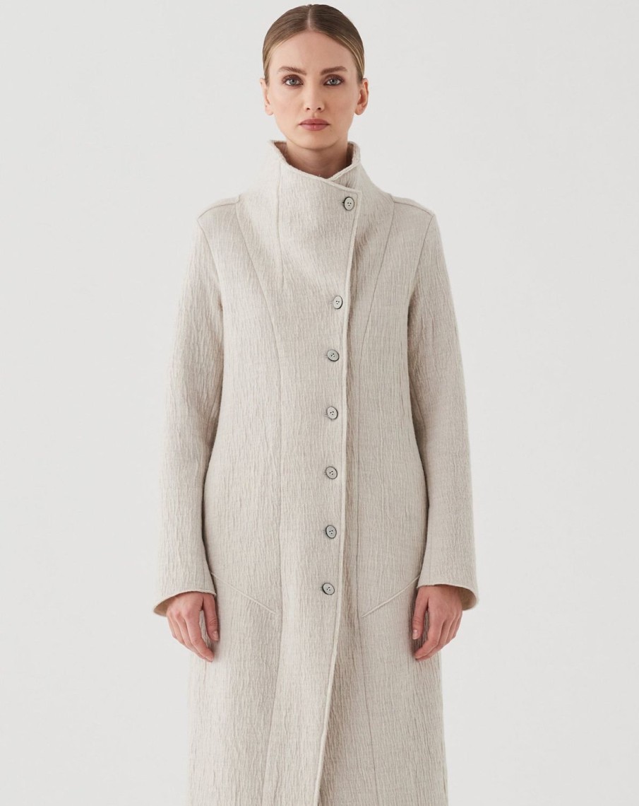 Women Transit Par Such Coats & Parkas | Button Asymmetric Coat Pearl