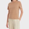 Women MARC CAIN Knitwear | Round Neck Short Sleeved Knit Toffee 618-Brt Toffee