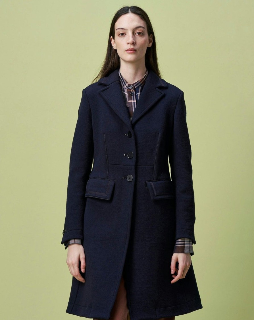 Women HIGH Coats & Parkas | Obedience 3/4 Winter Weight Jersey Coat Navy