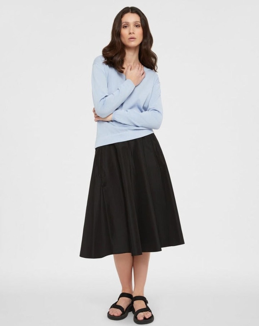 Women Aspesi Skirts | Full Skirt In Polished Cotton W Jet Pockets