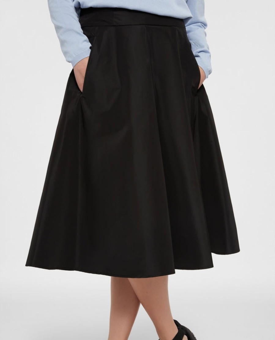 Women Aspesi Skirts | Full Skirt In Polished Cotton W Jet Pockets