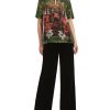 Women MARC CAIN T-Shirts & Singlets | Silk T-Shirt In Floral, Birds & Grand Chandeliers 573-Orient Grn