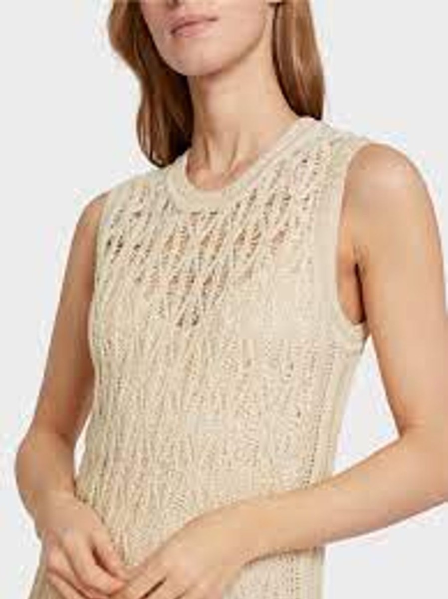 Women MARC CAIN Dresses | Midi Length Crochet Cream Dress 131-Creme