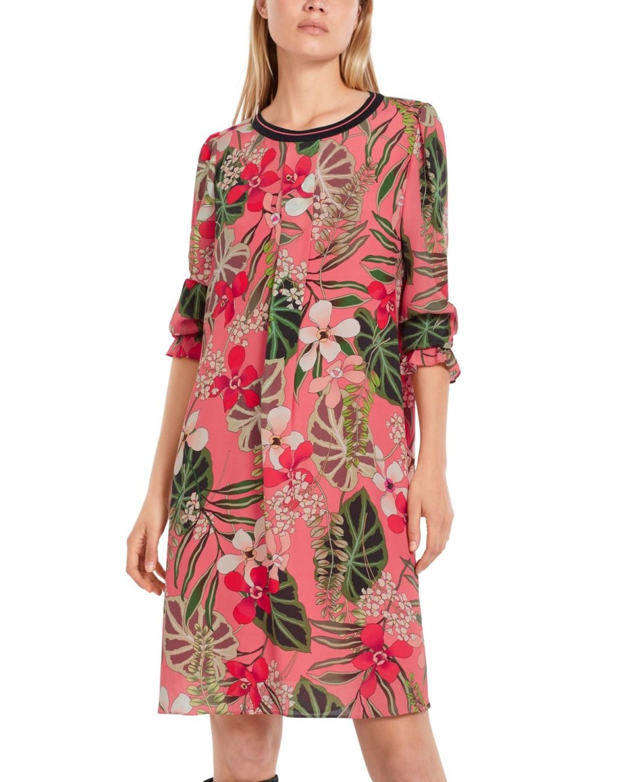 Women MARC CAIN Dresses | Oriental Floral Print Shift Dress 222-Deep Coral