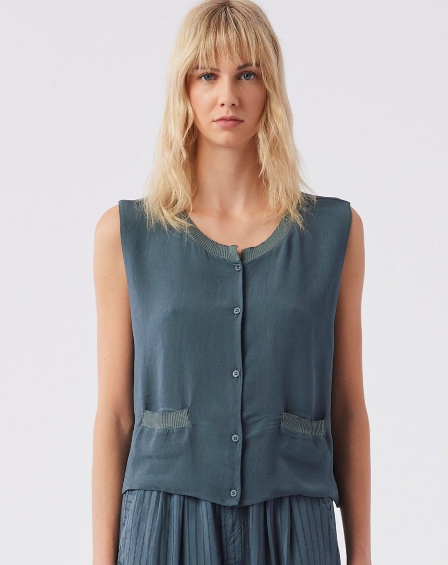 Women Transit Par Such Tops | Crepe Button Front Top