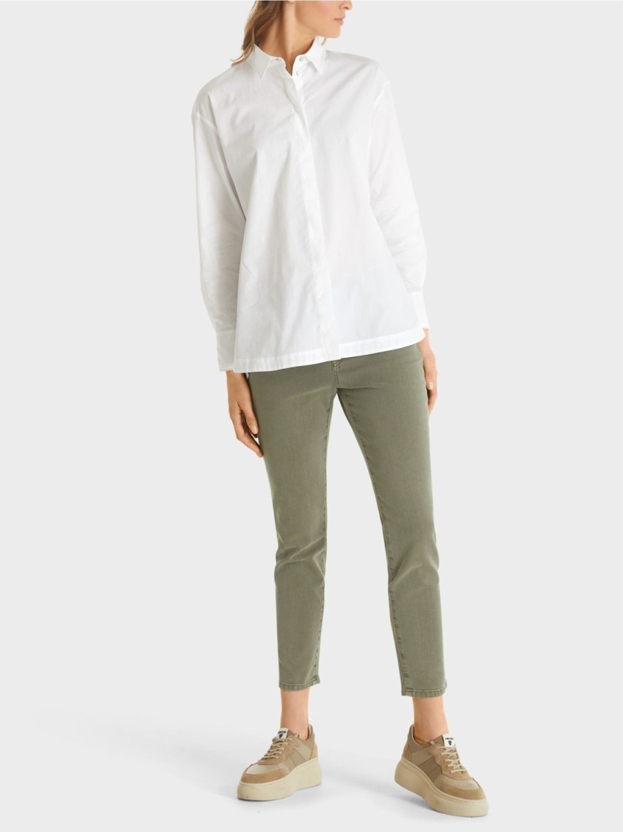 Women MARC CAIN Shirts & Blouses | Classic Cotton Shirt W Box Pleat Back Wht