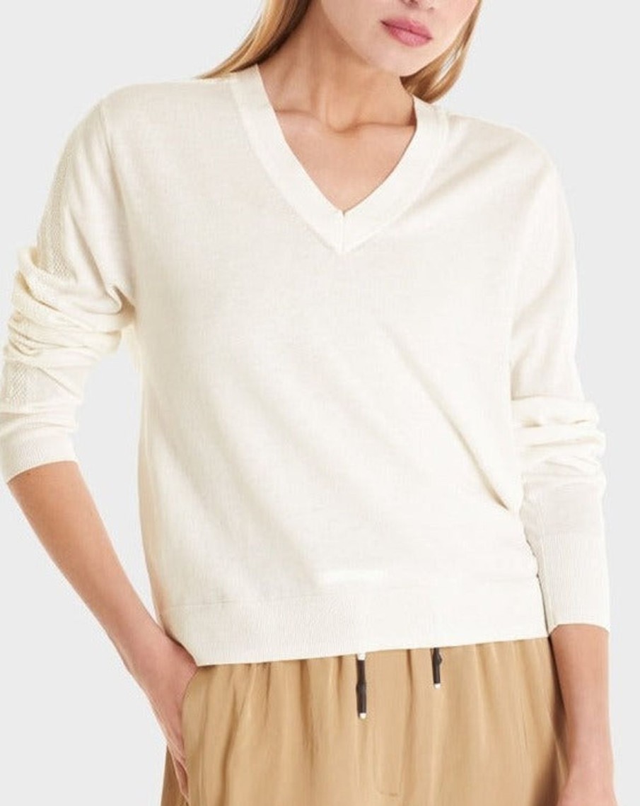 Women MARC CAIN Loungewear | Fine V Neck Cotton And Silk Knit