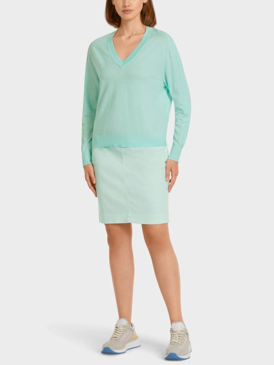 Women MARC CAIN Loungewear | Fine V Neck Cotton And Silk Knit