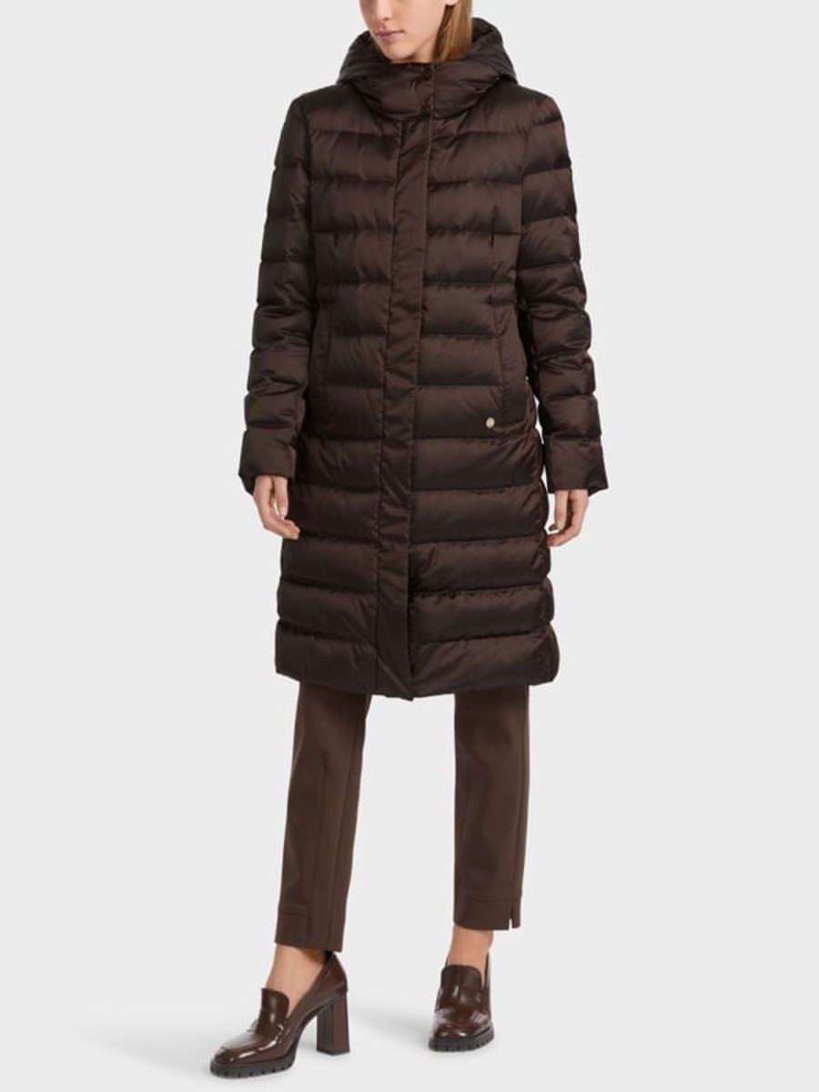 Women MARC CAIN Coats & Parkas | Quilted Puffa Coat W Hood 699-Dark Wood