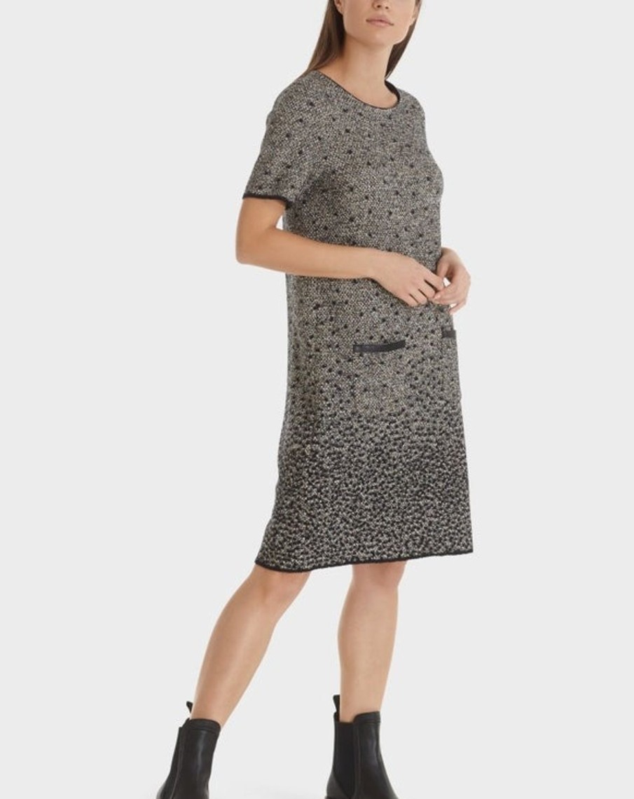 Women MARC CAIN Dresses | Knitted In Germany Dress Shift W Boucle' Dot Pattern Light Brown