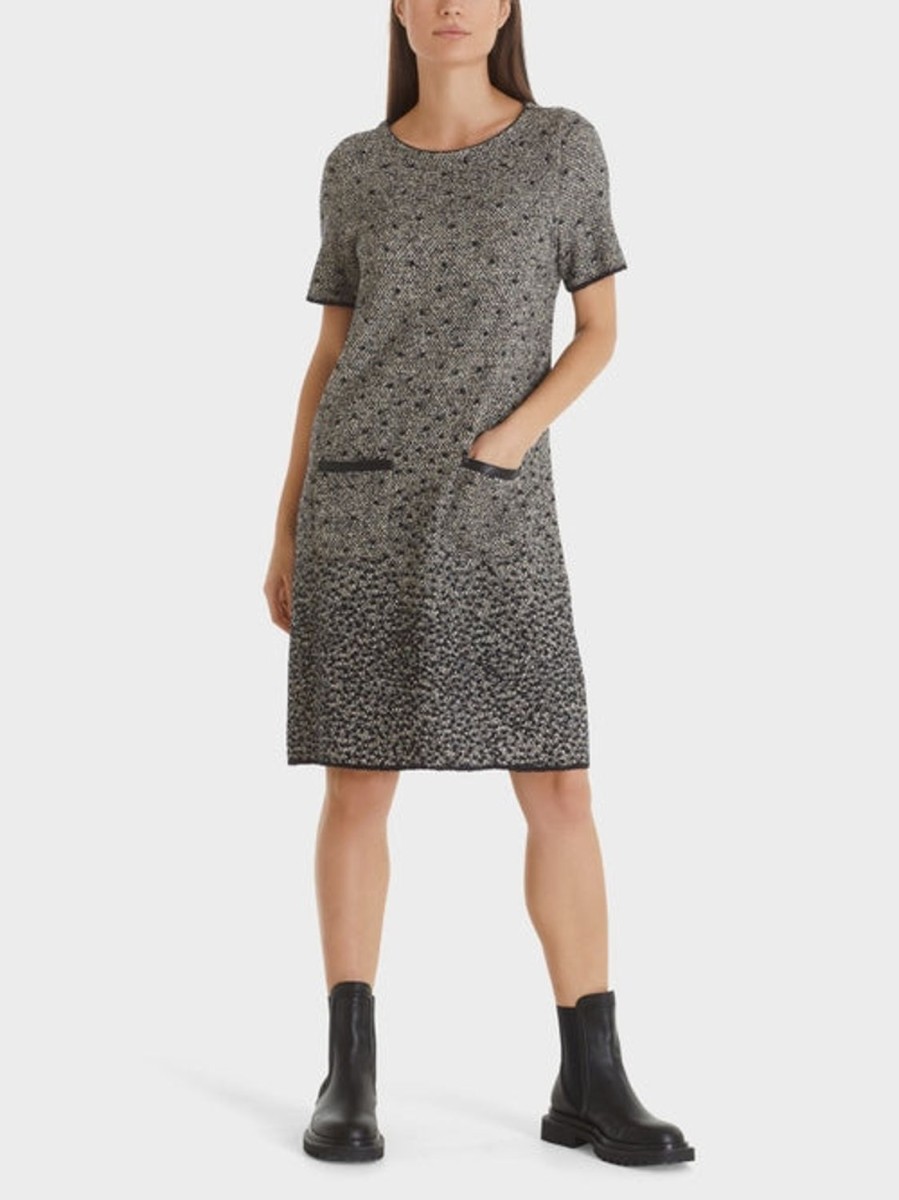 Women MARC CAIN Dresses | Knitted In Germany Dress Shift W Boucle' Dot Pattern Light Brown