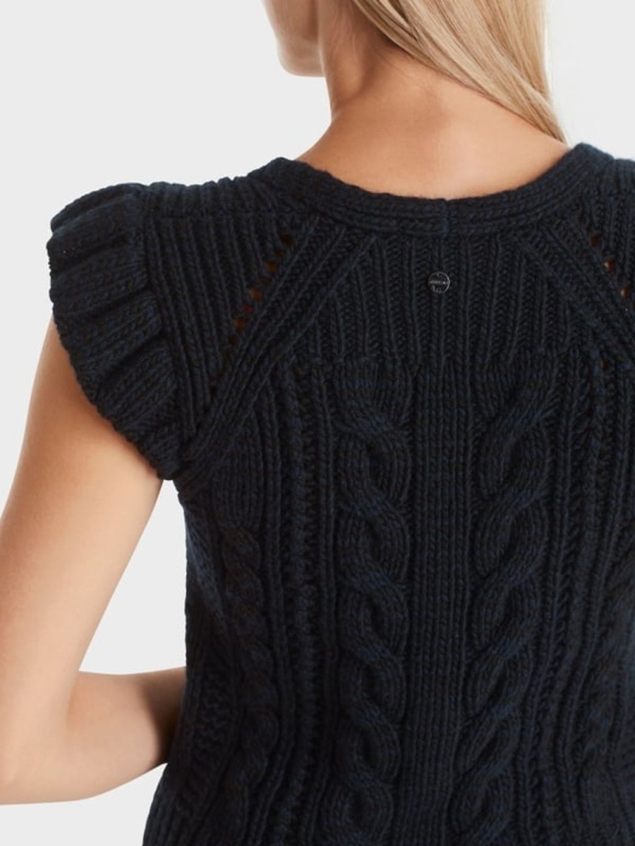 Women MARC CAIN Knitwear | Cable Knit Tank W Cap Sleeves Midnight Blue