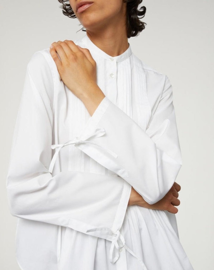 Women Aspesi Shirts & Blouses | Poplin Shirt With Pleating Detail White