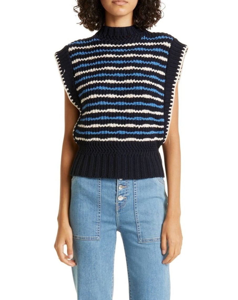 Women VERONICA BEARD Knitwear | Tarina Sweater Vest Navy Multi